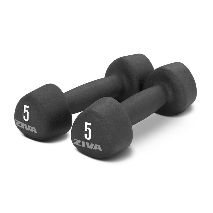 ZIVA Neoprene Tribell Dumbbells &ndash; Black &ndash; 5 lbs, Pair