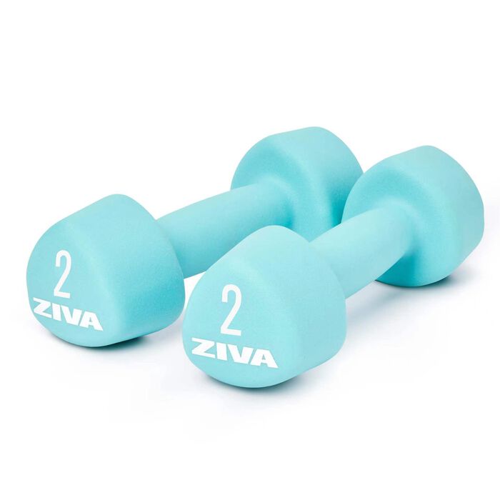 ZIVA Neoprene Tribell Dumbbells &ndash; Turquoise &ndash; 2 lbs, Pair